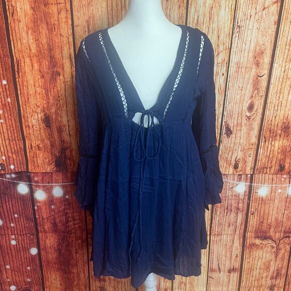 Free People Romeo mini dress navy blue size XS extra small boho romantic EUC - Picture 2 of 7